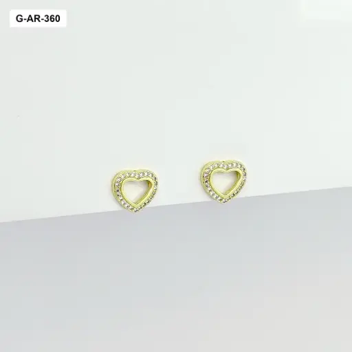 [G-AR-360] Aretes en rodinado gold silueta corazón microcircones