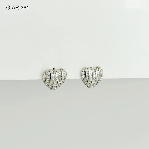 [G-AR-361] Aretes en rodinado silver corazón microcircones blancos