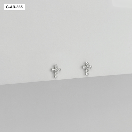 [G-AR-365] Aretes en rodinado silver cruz circones