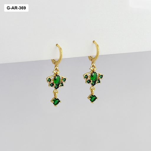 [G-AR-369] Aretes en rodinado gold sistema gancho cristales verdes modelo 2