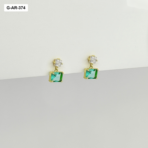 [G-AR-374] *Aretes en rodinado gold cristal turquesa cuadrado