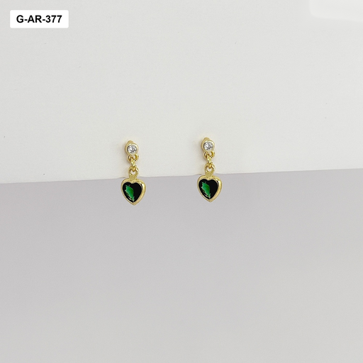 [G-AR-377] *Aretes en rodinado gold circón corazón verde