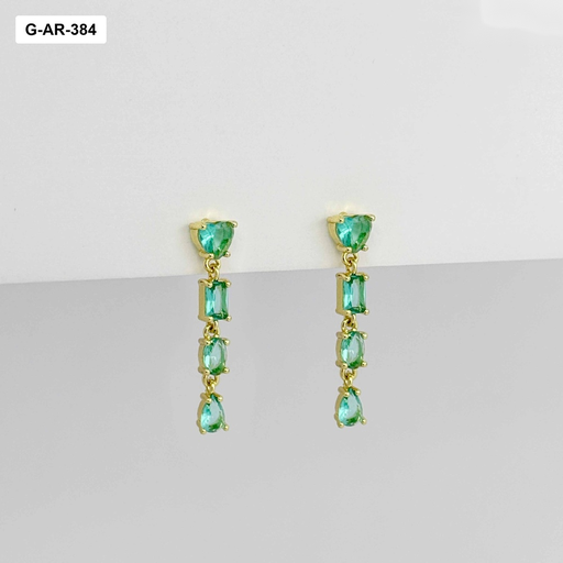[G-AR-384] *Aretes en rodinado gold largos cristales geométricos turquesa