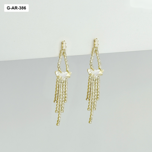 [G-AR-386] Aretes en rodinado gold largos cristales fiesta