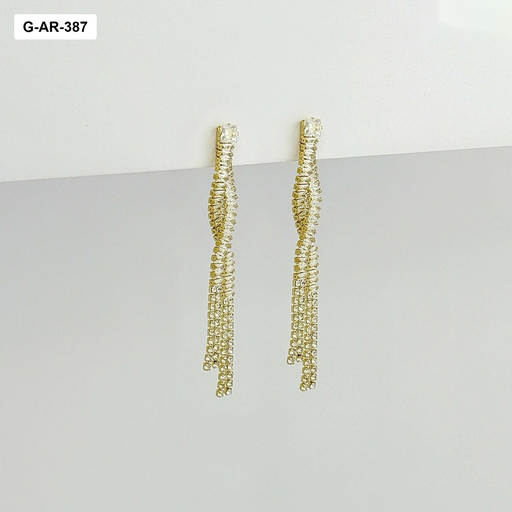 [G-AR-387] *Aretes en rodinado gold largos cristales baguette fiesta