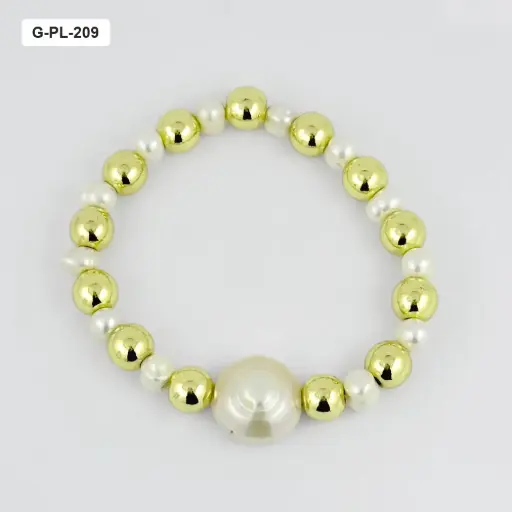[G-PL-209] Pulsera en rodinado gold balines perla natural de río