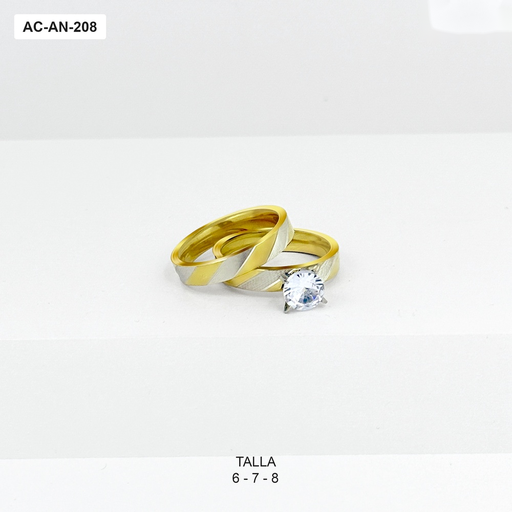 [AC-AN-208] Anillo en acero inoxidable bicolor pisargolla mate set x 2