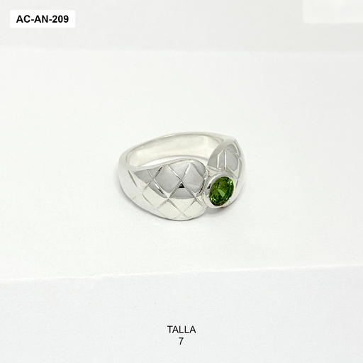 [AC-AN-209] Anillo en acero inoxidable silver estilo thai circón verde oliva