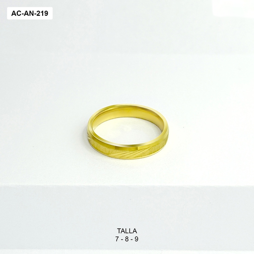 [AC-AN-219] Anillo en acero inoxidable gold aro liso tipo alianza diamantado