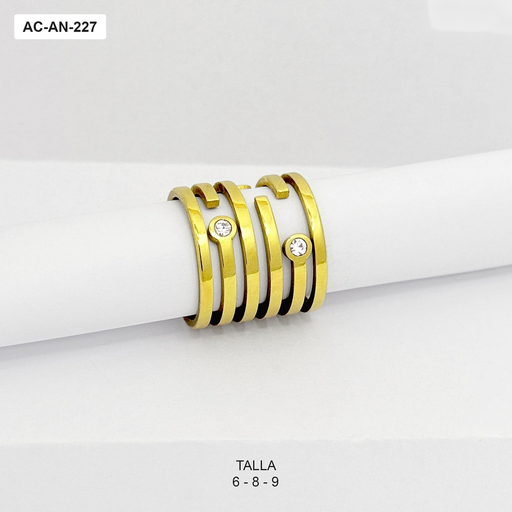 [AC-AN-227] *AC-AN-227 ANILLO EN ACERO GOLD DISEÑO DE TIRAS Y CIRCONES