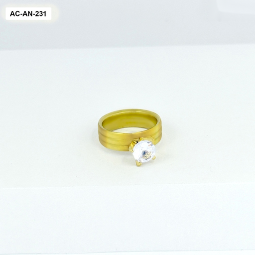 Anillo en acero líneas horizontales y circón