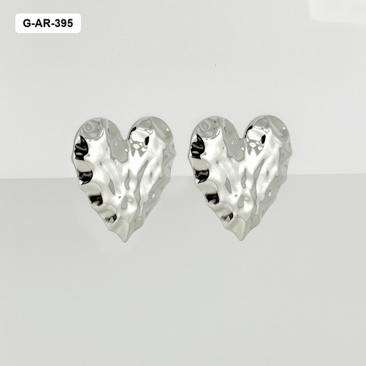 [G-AR-395] Maxi aretes en rodinado silver estilo old money corazón martillado