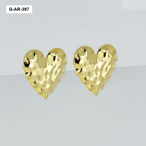 [G-AR-397] *Maxi Aretes en rodinado gold estilo old money corazón martillado