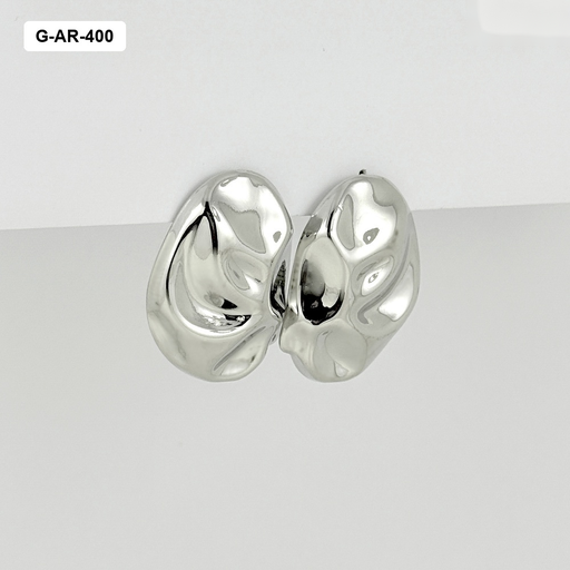 [G-AR-400] Maxi aretes en rodinado silver estilo old money ovalo ondulado