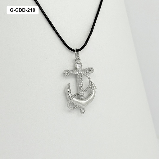 [G-CDD-210] COLLAR EN RODINADO SILVER DIJE  ANCLA CADENA CUERO