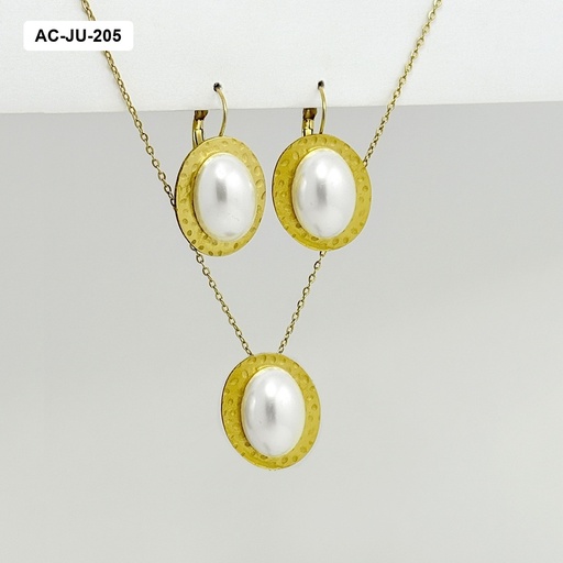 [AC-JU-205] JUEGO EN ACERO GOLD PERLA OVALO