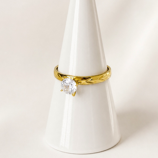 [AC-AN-236] Anillo en acero gold solitario
