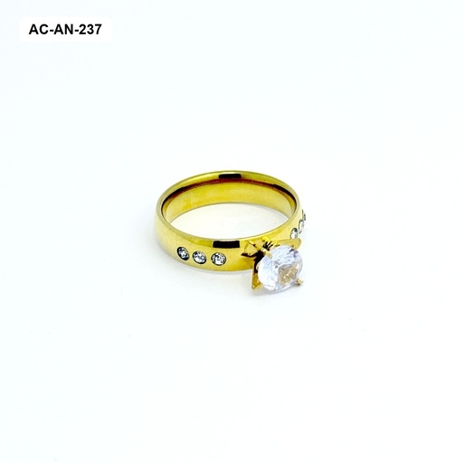 [AC-AN-237] Anillo en acero gold solitario circones