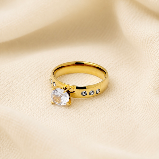 [AC-AN-237] Anillo en acero gold solitario circones