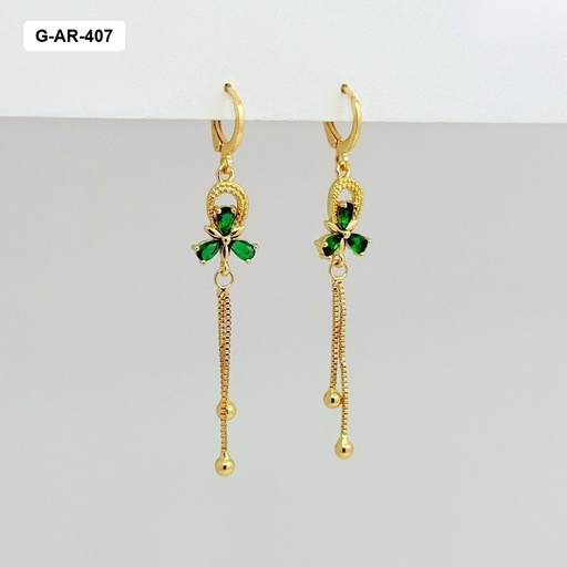 [G-AR-407] *Aretes en rodinado gold sistema gancho cristales verdes 