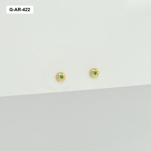 [G-AR-422] Aretes en rodinado gold topos mini círculo circón verde