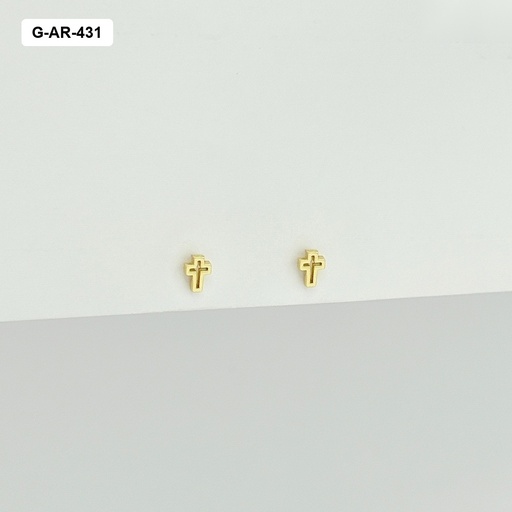 [G-AR-431] Aretes en rodinado gold topo mini cruz modelo 2