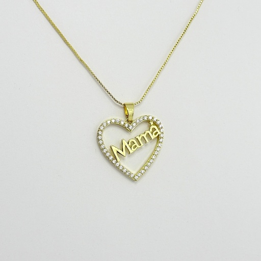 [G-CDD-214] Collar en rodinado gold dije Mamá silueta corazón microcircones 