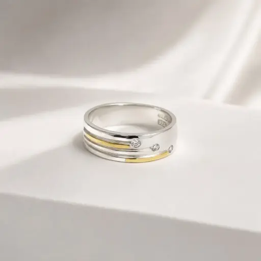 [P-AN-383] Anillo en plata ley 925 líneas circones en laminado estilo alianza - talla 9