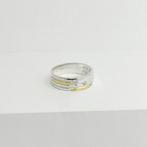 [P-AN-383] Anillo en plata ley 925 líneas circones en laminado estilo alianza - talla 9
