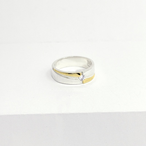 [P-AN-384] Anillo en plata ley 925 líneas diagonal laminado circón - talla 6
