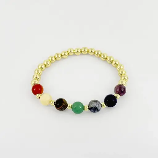 [G-PL-216] Pulsera en rodinado gold silver siete chakras bola #6