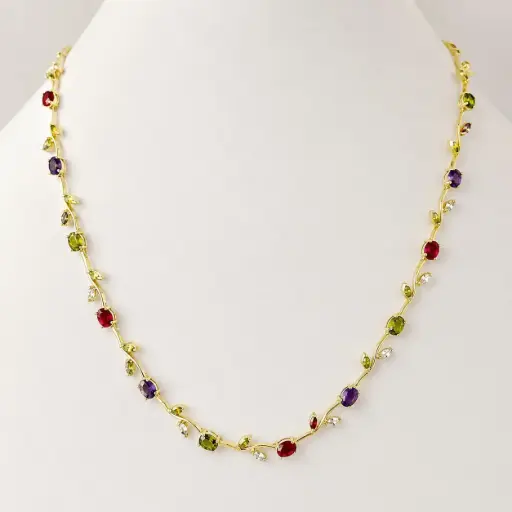 [G-CDD-222] Collar en rodinado Gold Tulipán cristales colores 