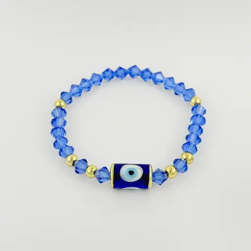 [G-PL-218] Pulsera en rodinado gold cristal preciosa azul dije cilindrico ojito