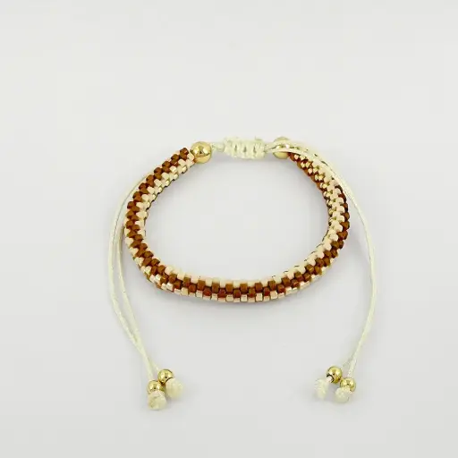 [G-PL-226] Pulsera en rodinado gold tubito tejido en cristal miyuki tonos tierra
