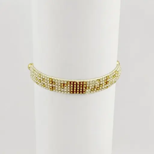 [G-PL-228] Pulsera artesanal tejida en miyuki cordón ajustable tonos gold & silver