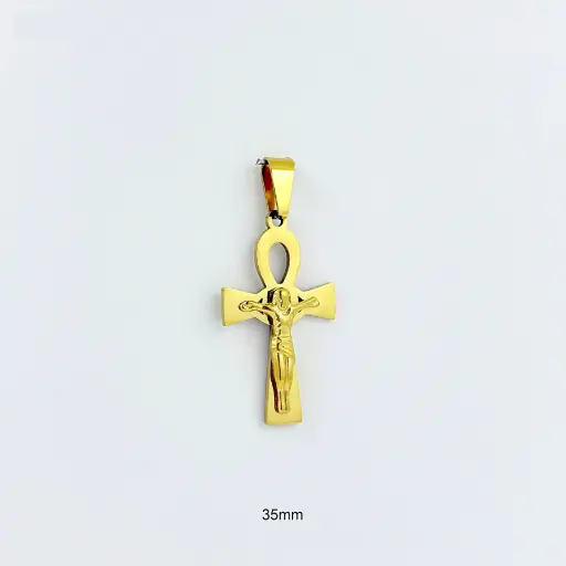 [AC-DJ-125] Dije en acero gold cruz 3.5cm