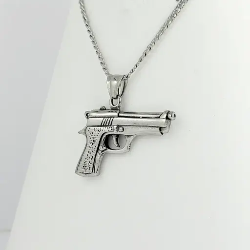 [AC-CDD-201] Cadena en acero silver pistola