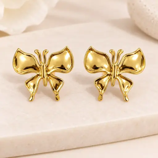 [AC-AR-415] Maxi aretes en acero gold mariposa
