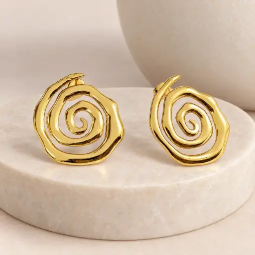 [AC-AR-419] Maxi aretes en acero gold espiral