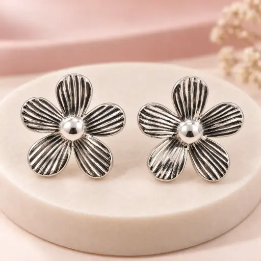 [AC-AR-449] Maxi aretes en acero silver flor