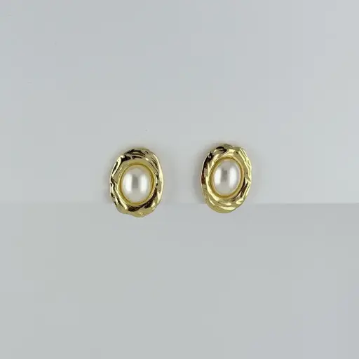 [AC-AR-450] MAXI ARETES EN ACERO GOLD PERLA