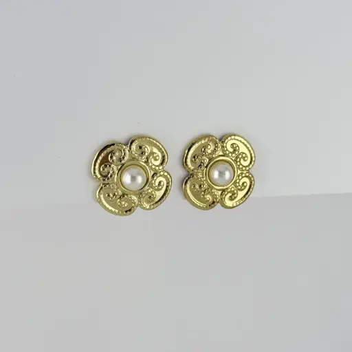 [AC-AR-452] MAXI ARETES EN ACERO GOLD PERLA