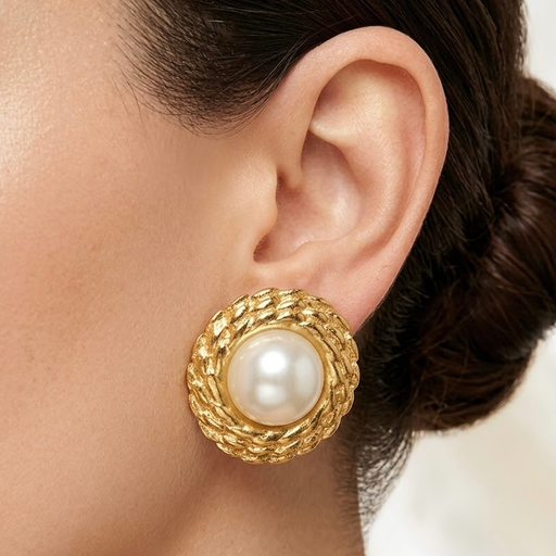 [AC-AR-453] Maxi aretes en acero gold perla modelo 6