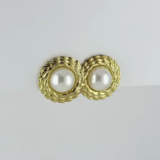 [AC-AR-453] Maxi aretes en acero gold perla modelo 6