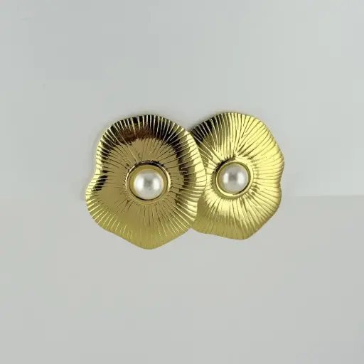 [AC-AR-454] MAXI ARETES EN ACERO GOLD PERLA