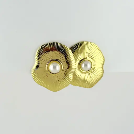 [AC-AR-454] Maxi aretes en acero gold perla modelo 5