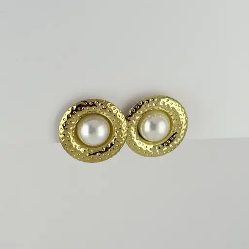 [AC-AR-455] Maxi aretes en acero gold perla modelo 4