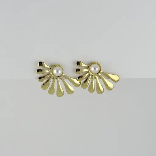 [AC-AR-456] MAXI ARETES EN ACERO GOLD PERLA
