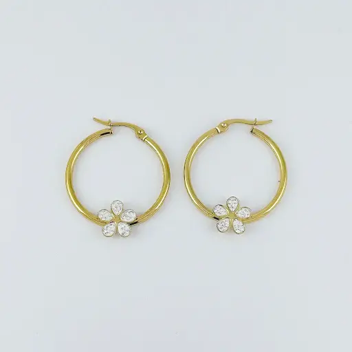 [AC-AR-474] ARGOLLA EN ACERO GOLD FLOR CIRCONES