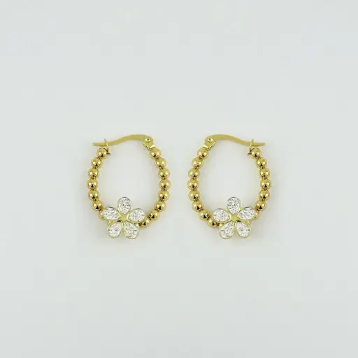 [AC-AR-475] ARGOLLA EN ACERO GOLD FLOR CIRCONES